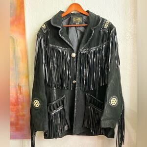 Scully Men’s Black Leather Fringe Jacket XXL 46